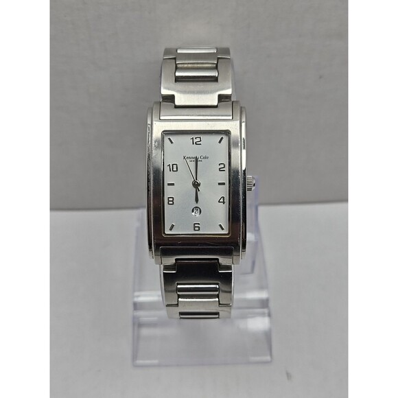 Kenneth Cole KC3142 Rectangular Stainless 50m Date Slim Quartz New Battery Mens - Picture 1 of 11